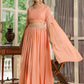 Janasya Peach Georgette Foil Print Lehenga Choli Dupatta | Swadesiicart