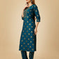Jyoti Fashion Women's Navy Blue Viscose Rayon Embroidered Kurta Pant Set | Swadesiicart