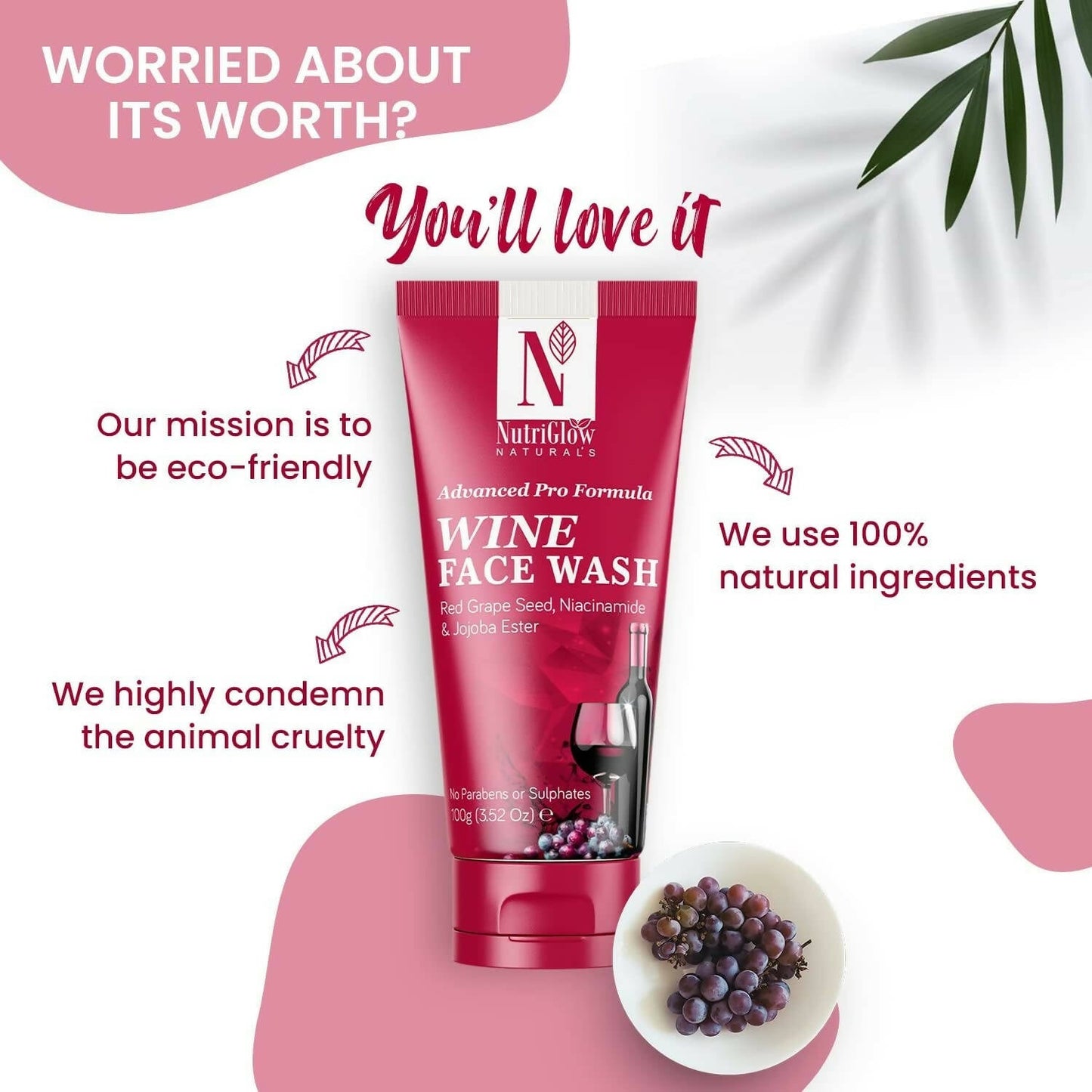 NutriGlow NATURAL'S Advanced Pro Formula Wine Face Wash - Swadesiicart
