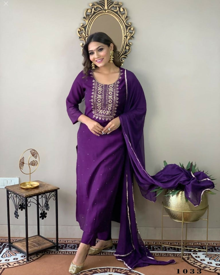 Partywear Designer Wine Rayon Slub Stitched Suit With Dupatta - Tanisha | Swadesiicart