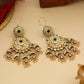 Ruby Raang 22k Gold Polished Kundan Chand Earrings With Ear Chains | Swadesiicart