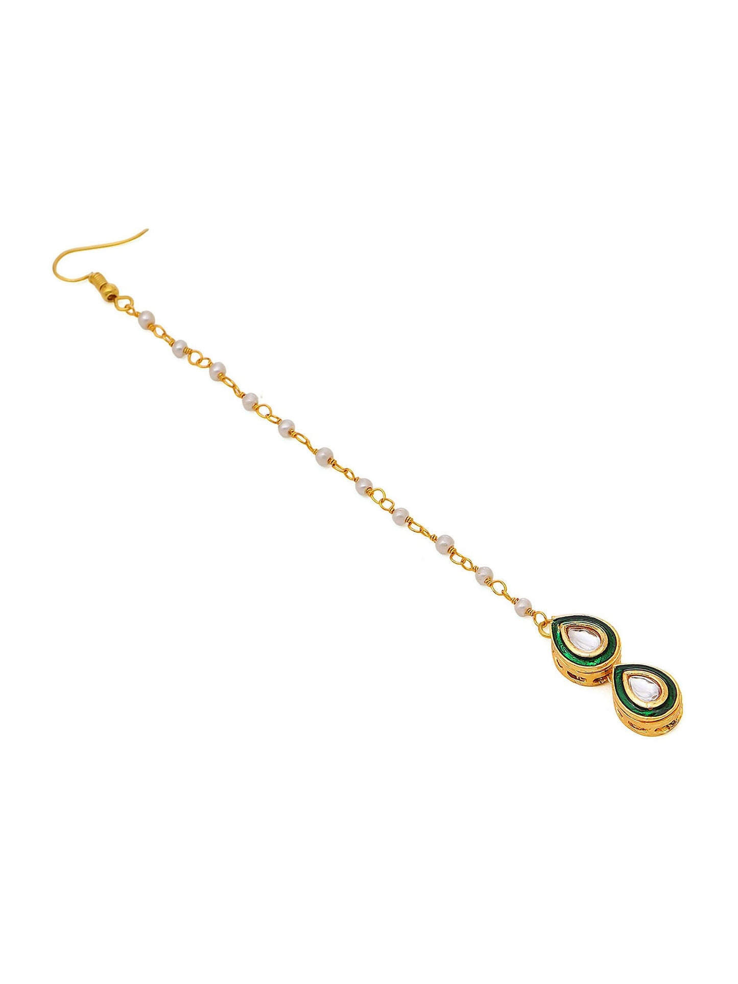 Ruby Raang Green Double Teardrop Kundan Maang Tikka with Meenakari | Swadesiicart
