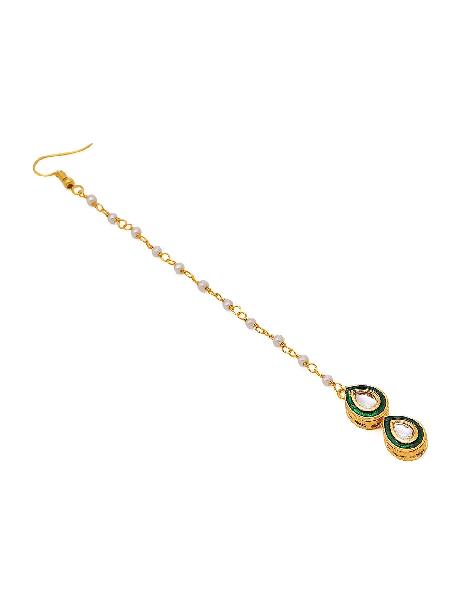 Ruby Raang Green Double Teardrop Kundan Maang Tikka with Meenakari | Swadesiicart