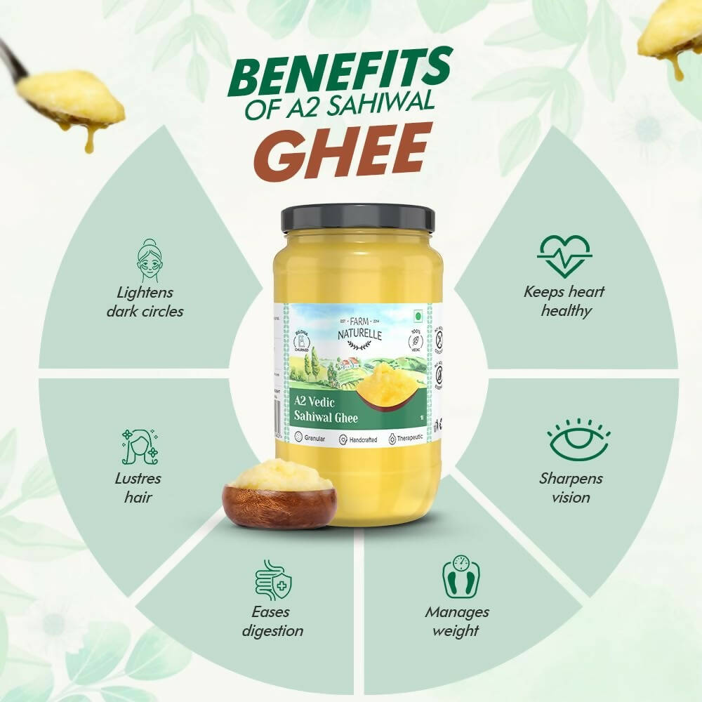Farm Naturelle A2 Vedic Sahiwal Ghee - Desi Cow Ghee | Natural, Healthy, and Pure | Cultured Cow Ghee - Swadesiicart