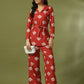 Myshka Women's Rust Printed Polo Collar Party Top With Trousers Co-ord set - Swadesiicart