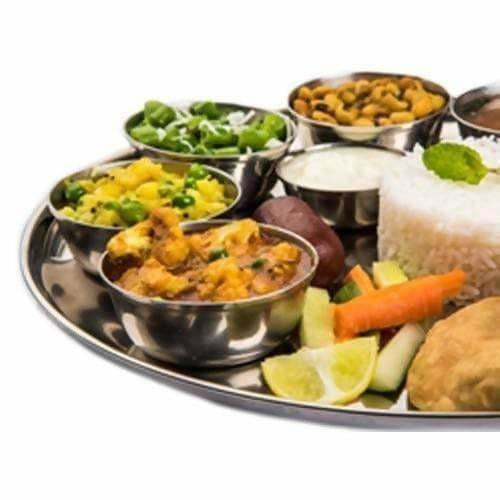 Soham Stainless Steel Round Lunch Plate/Dinner Plate, Tiffin Plate,Snacks Plate,Food Plate With Flower Design-3PC - Swadesiicart