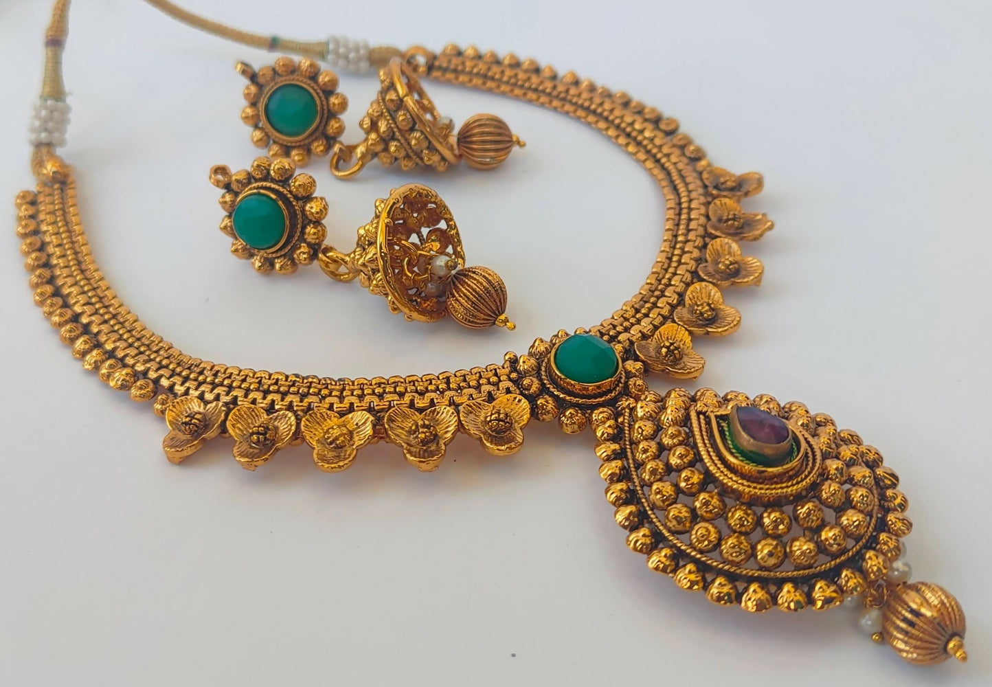 Multicolor Antique Necklace With Earrings - Mokshi Collections