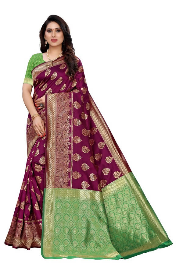 Vamika Banarasi Jacquard Weaving Wine Saree (Dangal Wine) | Swadesiicart