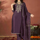 The52 Wine Women's Gorgeous Vichitra Fabric Embroidered Work Straight Kurta Pant and Dupatta Set - Swadesiicart