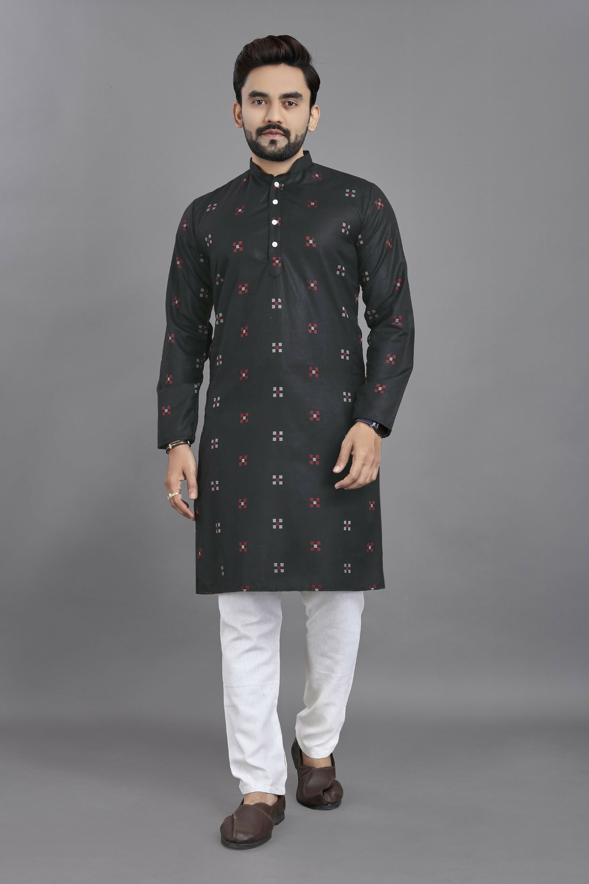 Anaita Black Weaving Linen Cotton Straight Kurta