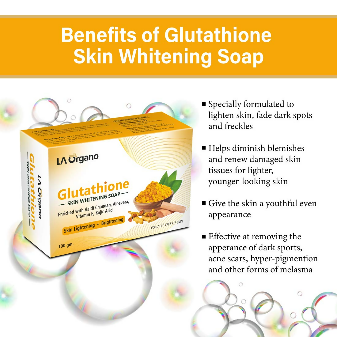 LA Organo Glutathione Haldi Chandan Skin Lightening & Brightening Soap | Swadesiicart