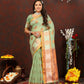 Lorenvalley Fashion Seagreen Cotton with Woven Design Zari Weaving Saree - Swadesiicart