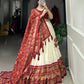 Lorenvalley Offwhite and Red Tussar Silk Patola Print Lehenga Choli | Swadesiicart
