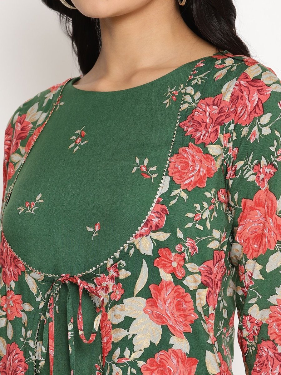Ahalyaa Women's Green Rayon Printed Kurta Palazzo Set | Swadesiicart