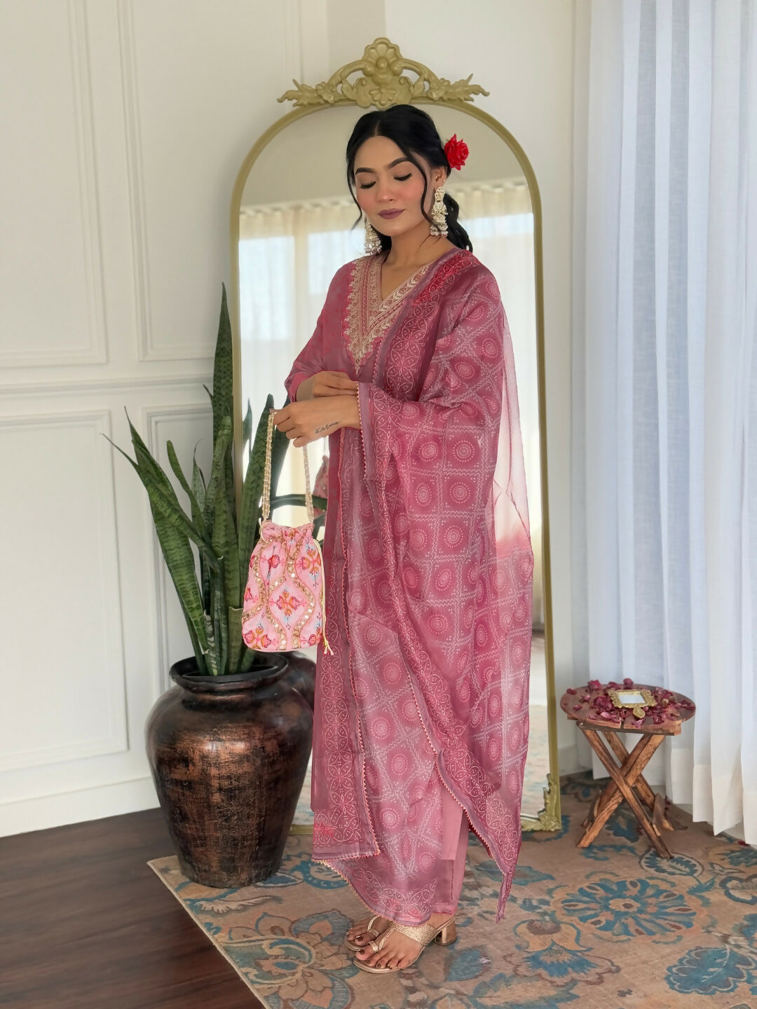 The52 Gajri Women's Beautiful Embroidered Rayon Fabric with Straight Kurta, Pant and Dupatta Set - Swadesiicart