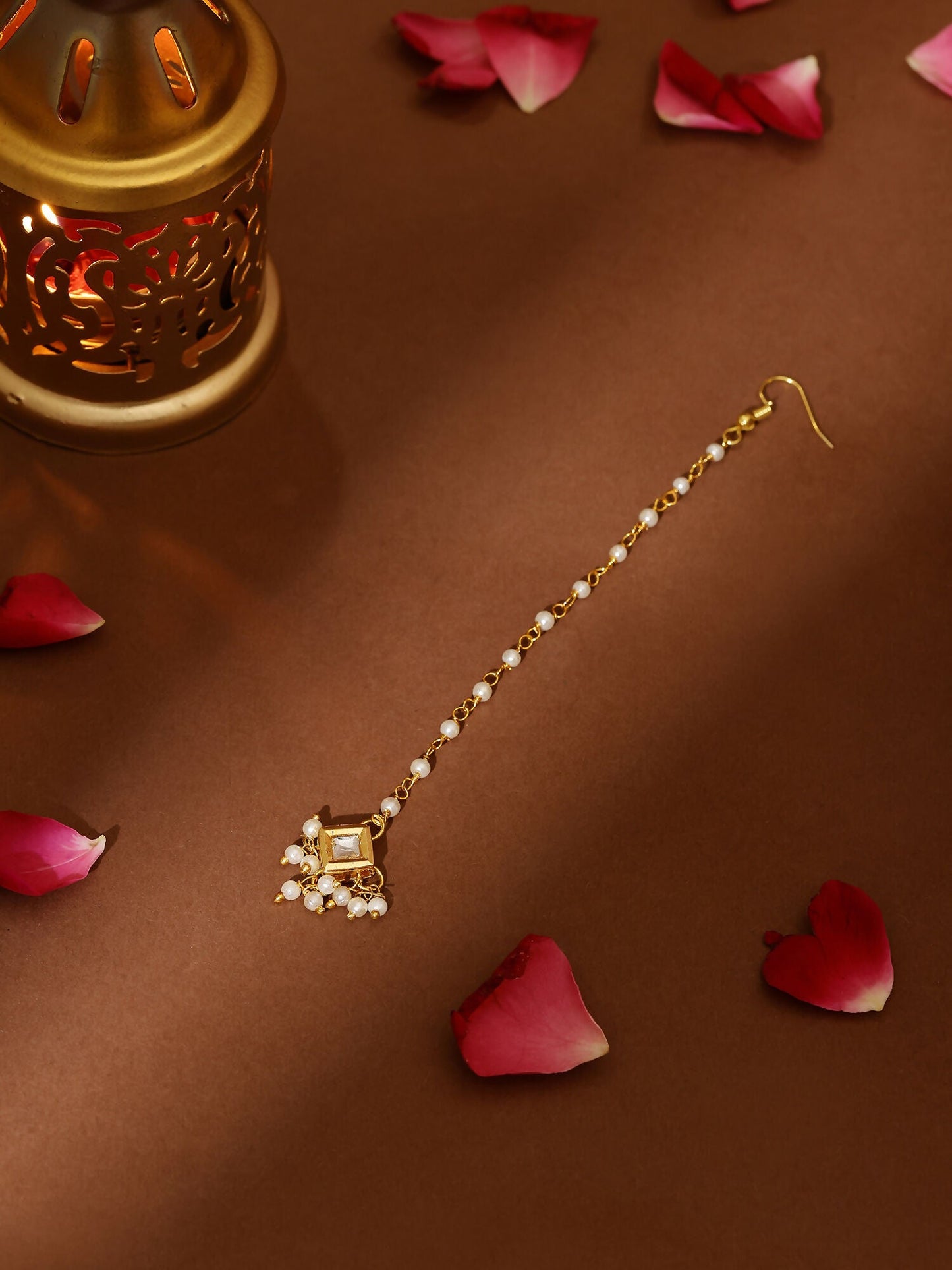 Ruby Raang Gold Square with Pearls Kundan Maang Tikka | Swadesiicart