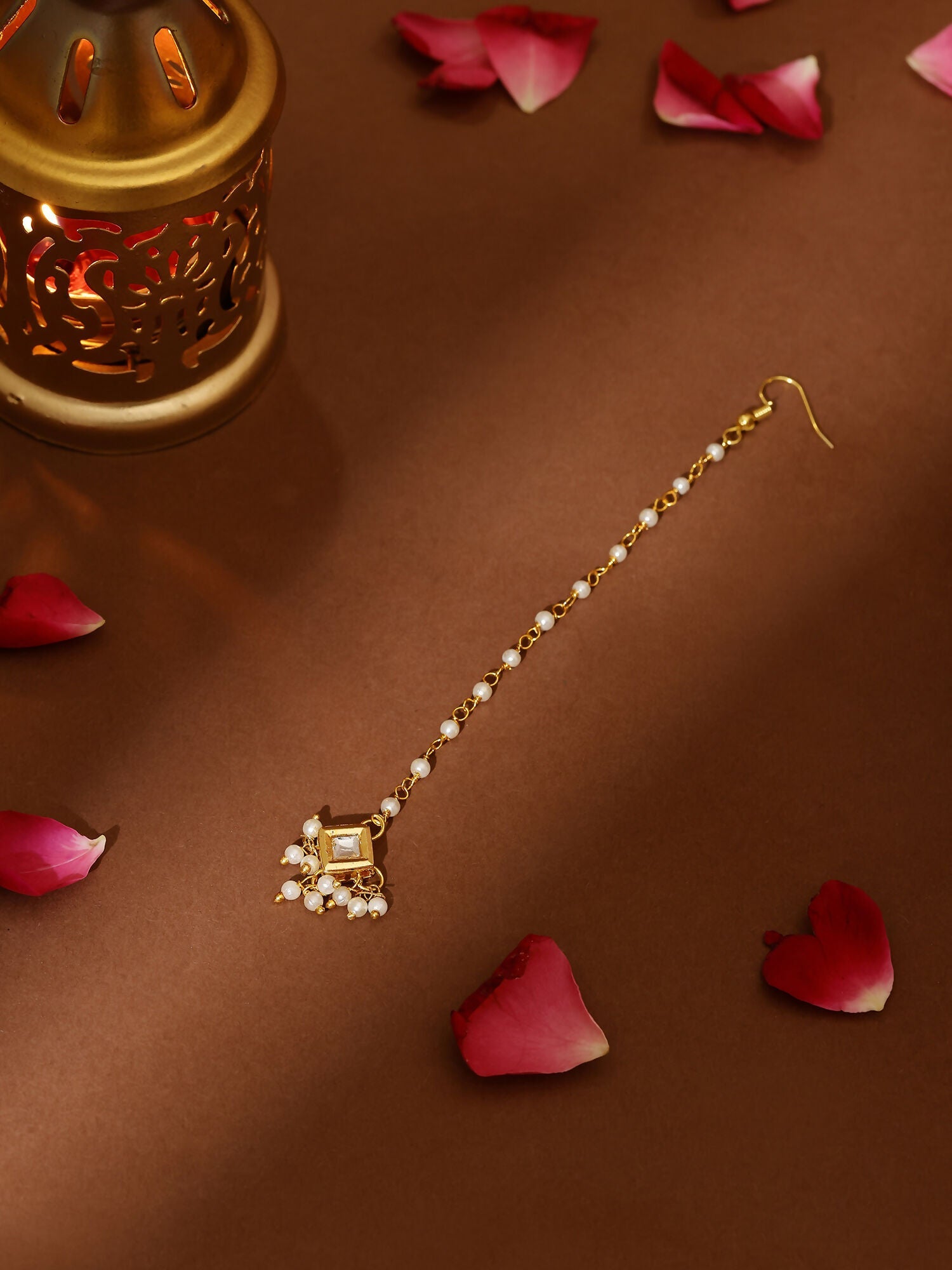 Ruby Raang Gold Square with Pearls Kundan Maang Tikka | Swadesiicart