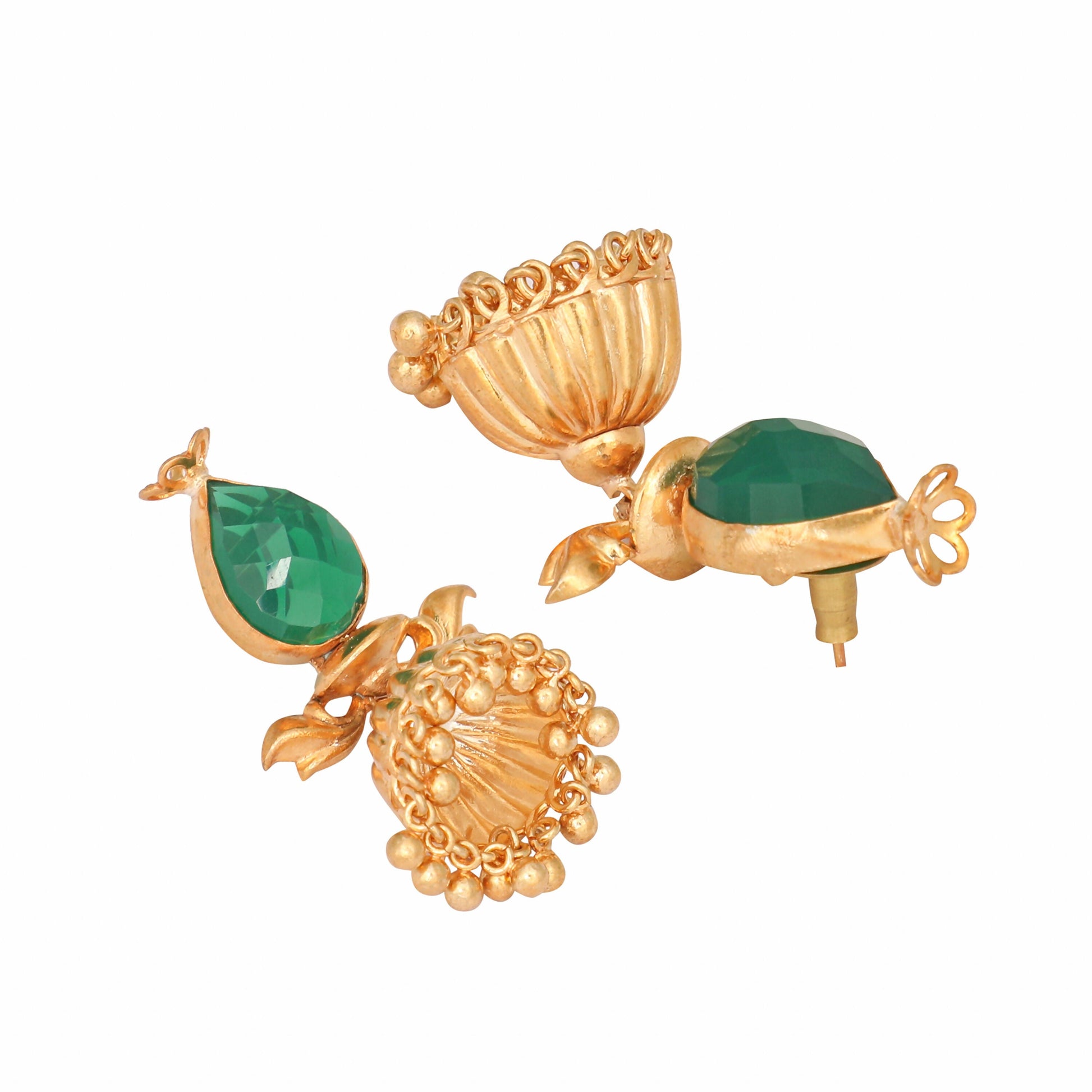 Nuyug 22K Gold Plated Emerald Stone Studded Ethnic Jhumkas | Swadesiicart
