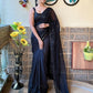 Black Georgette Sequence Embroidery Cut Work Saree - Saadia