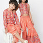 Lil Drama Golden Weaves Orange Crop Top With Palazzo Co-Ordinate Set - Swadesiicart