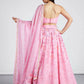 House of Panchhi Coral colour Organza Floral design digital print Semi-Stitched Lehenga choli & Dupatta | Swadesiicart