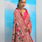 Vishnu Weaves Women's Pink Paithani Silk Minakari Zari Woven Saree with Unstitched Blouse - Swadesiicart