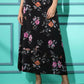 Black Crepe Floral Printed Top with Matching Skirt - Shivani
