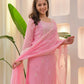 The52 Pink Women's Beautiful Chikankari Work Chanderi Fabric Straight Kurta Pant and Dupatta Set - Swadesiicart