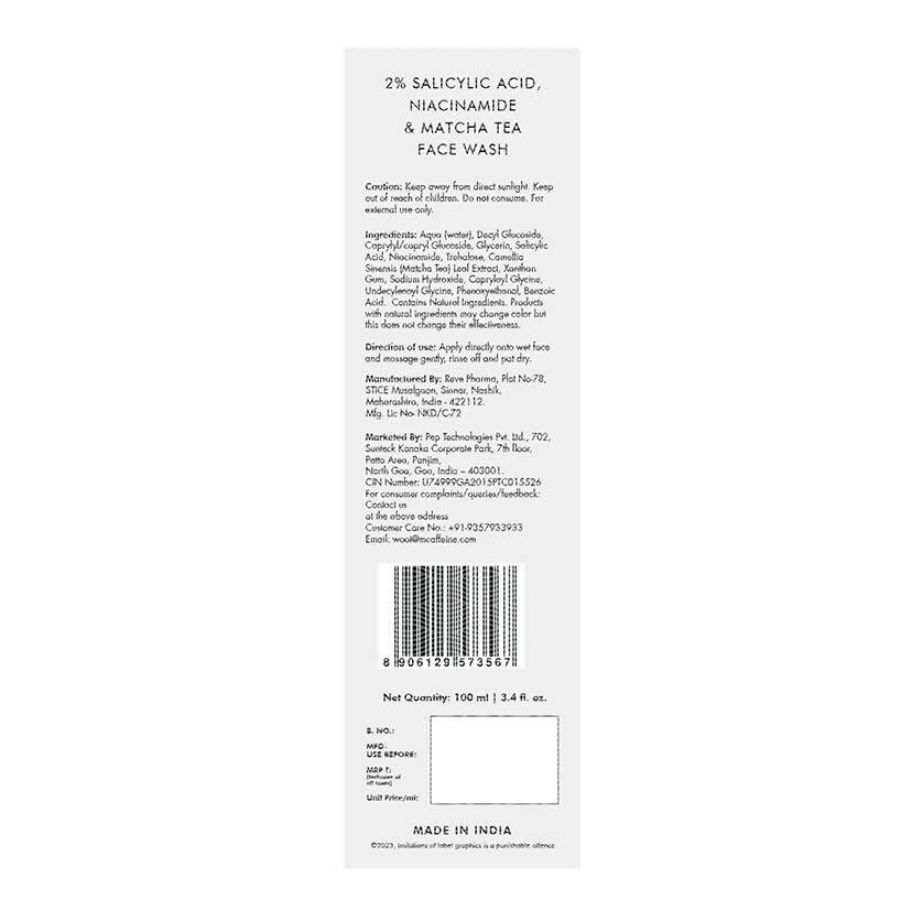 mCaffeine 2% Salicylic Acid Niacinamide & Matcha Tea Face Wash - Swadesiicart