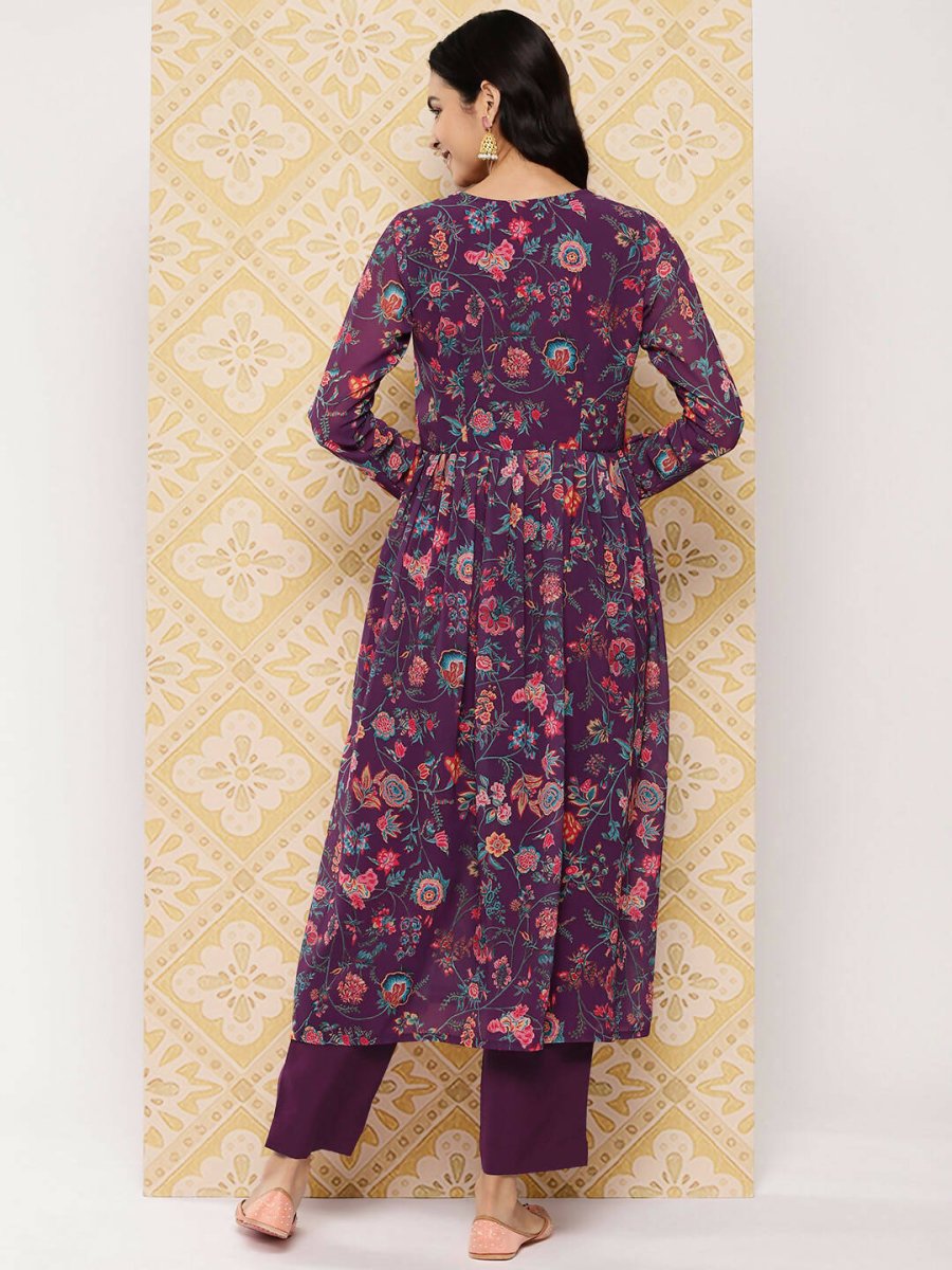 Ahalyaa Women's Traditional wear Kurta Set - Purple | Swadesiicart