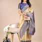 Astita Aura Silk Cream Navy Blue Banarasi Silk Saree | Swadesiicart