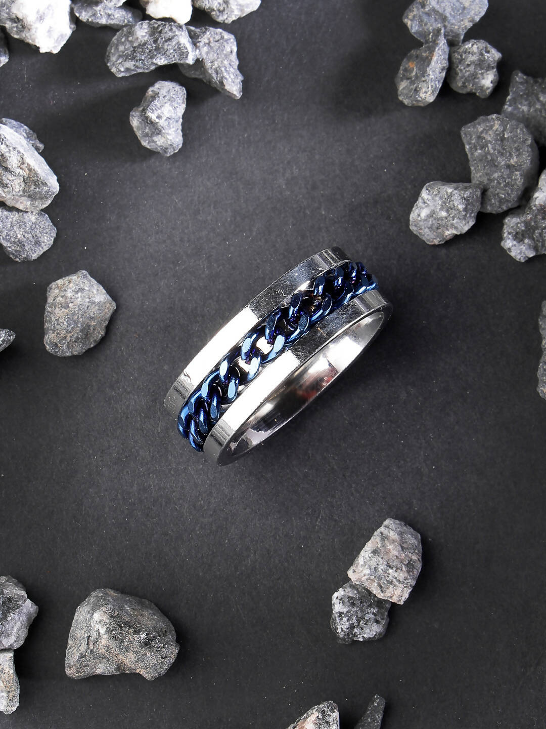 NVR Men's Rhodium Plated Stainless Steel Finger Ring - Swadesiicart