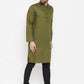 Even Apparels Green Linen Men's Kurta With Band Collar | Swadesiicart