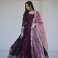 Jyoti Fashion Women's Wine Faux Blooming Sequence Zari Embroidered Anarkali Dress with Dupatta | Swadesiicart