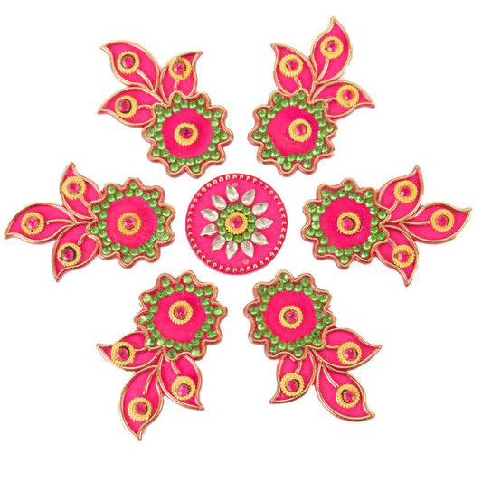 Kundan HandiKrafts Designer Flowed Rangoli Pink (Baby) - Aahana - The Bliss Store
