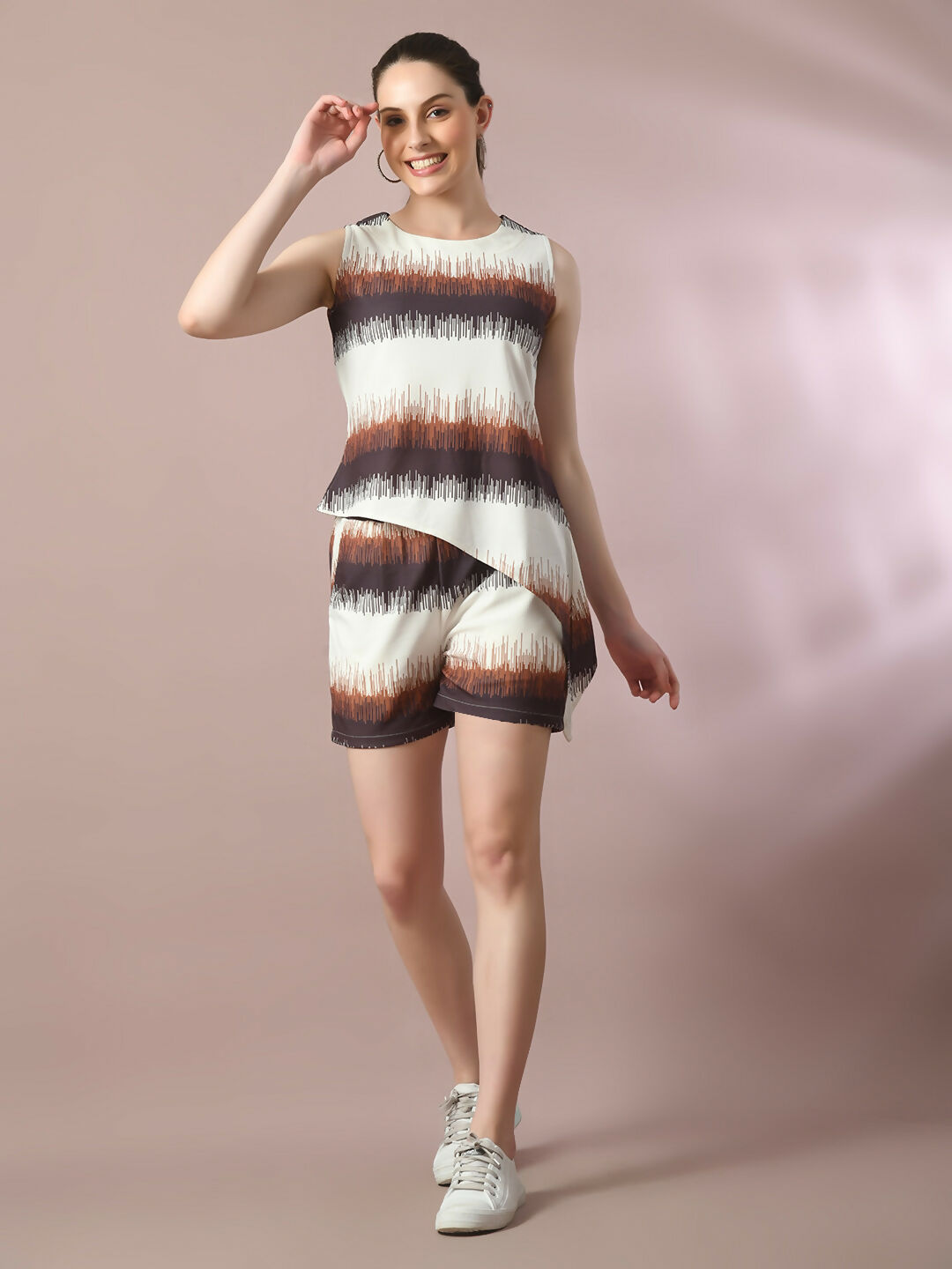 Myshka Women's Multi Printed Round Neck Party Top With Shorts Co-ord set - Swadesiicart