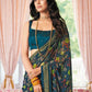 Blue Georgette Brasso Floral Printed Saree With Unstitched Blouse Piece - Zyanya