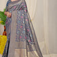 Jyoti Fashion Women's Grey Kanjivaram Silk Zari Woven Saree with Blouse | Swadesiicart