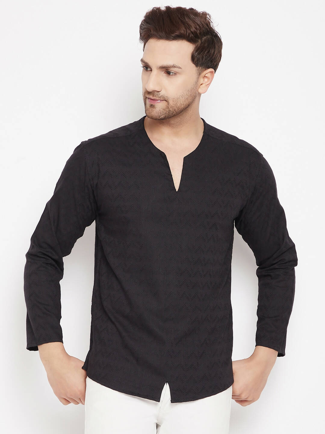 Even Apparels Black Viscose Men's Kurta With Slit Neckline | Swadesiicart