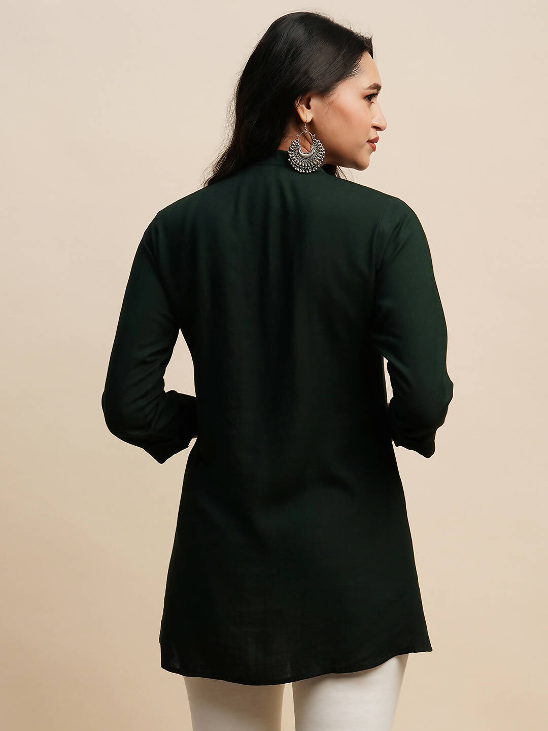 Dark Green Rayon Embroidered Top - Tarini - Swadesiicart