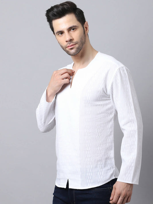 Even Apparels White Pure Cotton Embroided Men's Kurta | Swadesiicart