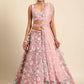 House of Panchhi Pink Net Sequins, Mirror and thread embroidery Lehenga choli & Dupatta | Swadesiicart