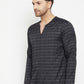 Even Apparels Black Color Viscose Men's Kurta With Slit Neckline | Swadesiicart