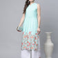 Ahalyaa Women's Sky Blue Rayon Printed Kurta Palazzo Set | Swadesiicart