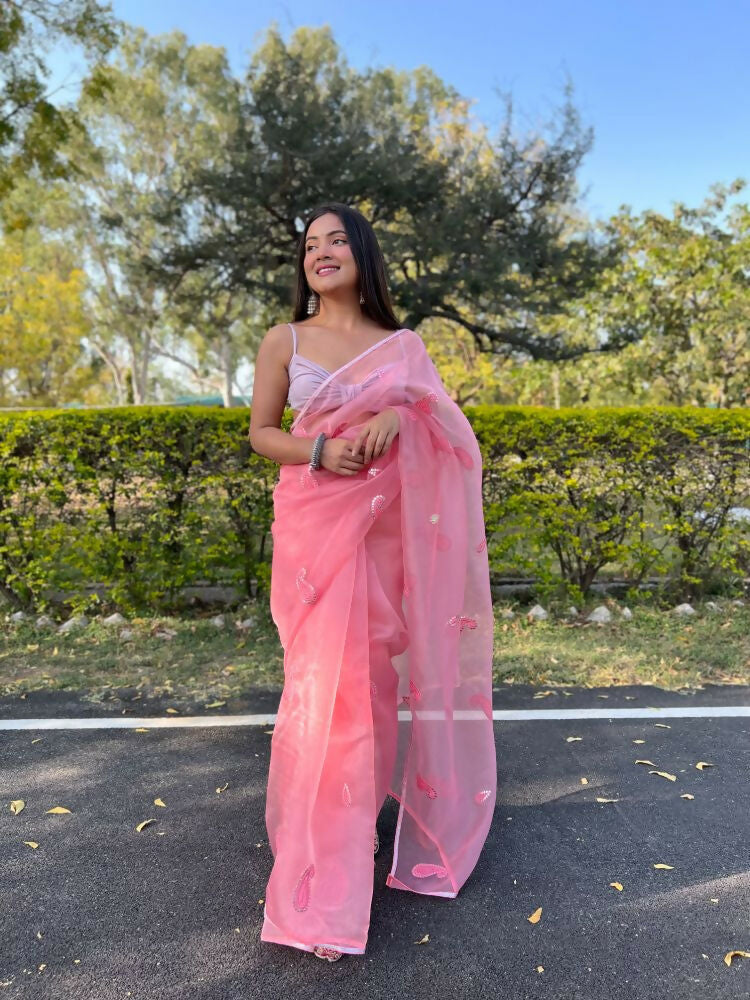Vamsee Samriddhi Pink Organza Saree - Swadesiicart