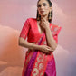 Vishnu Weaves Women's Wine Soft Silk Zari Woven Saree with Blouse - Swadesiicart