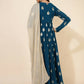 Janasya Women's Teal Blue Georgette Foil Printed Festive Flared Kurta Set | Swadesiicart