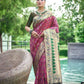 Vishnu Weaves Women's Magenta Paithani Patola Silk Zari Woven Saree with Unstitched Blouse - Swadesiicart