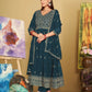 Jyoti Fashion Women's Rama Georgette Embroidered Anarkali Kurta Pant Set With Dupatta | Swadesiicart