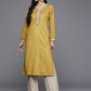 Ahalyaa Women Mustard Yellow & Golden Ethnic Motifs Yoke Design Velvet Kurta | Swadesiicart